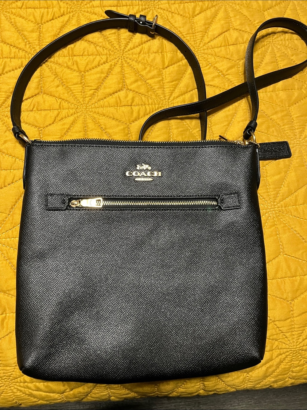 Coach Black Saffiano Leather Crossbody with Gold Hardware